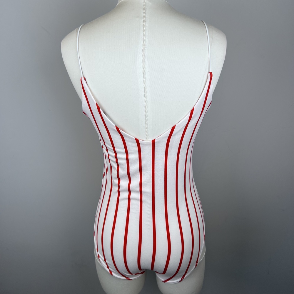 ON THRED UP - Gaze Red&White Striped Bodysuit Tank Rope Strap Double Lining - Picture 5 of 15